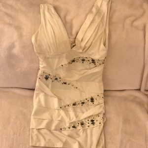 ANGL white beaded dress, size M